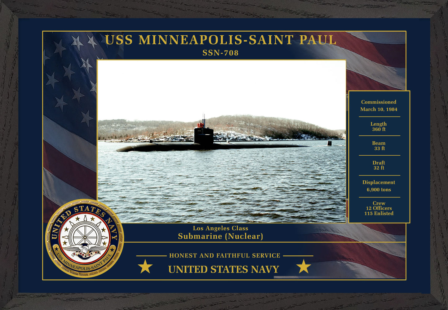 USS Minneapolis Saint Paul SSN-708 Framed Patriotic Photo