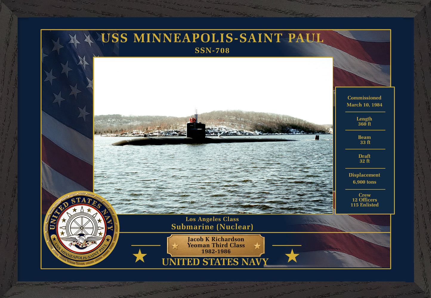 USS Minneapolis Saint Paul SSN-708 Framed Patriotic Photo