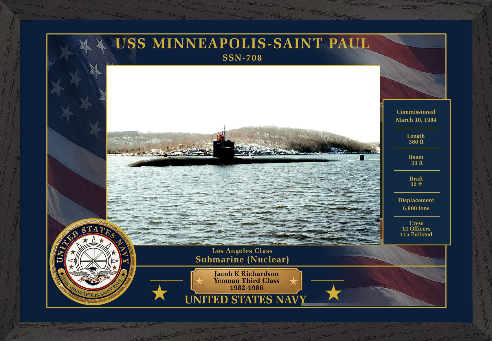 USS Minneapolis Saint Paul SSN-708 Framed Patriotic Photo