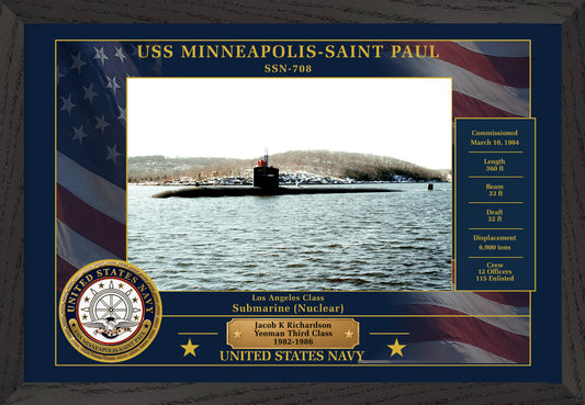 USS Minneapolis Saint Paul SSN-708 Framed Patriotic Photo