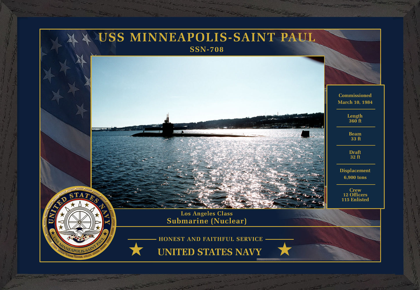 USS Minneapolis Saint Paul SSN-708 Framed Patriotic Photo