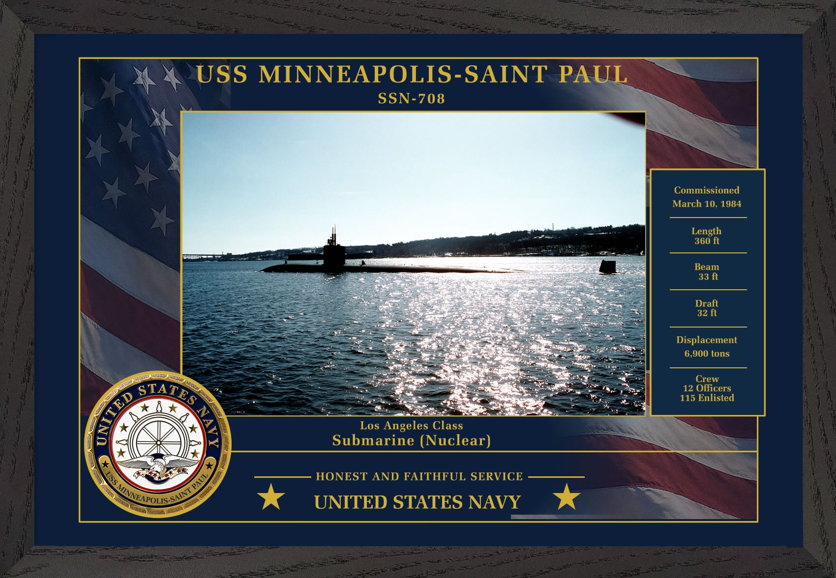 USS Minneapolis Saint Paul SSN-708 Framed Patriotic Photo