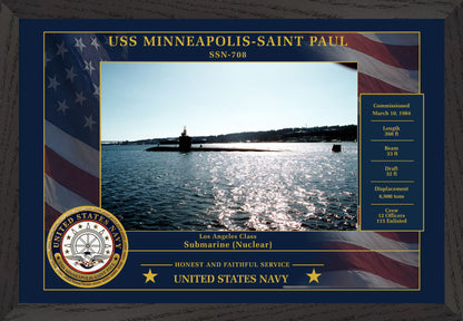 USS Minneapolis Saint Paul SSN-708 Framed Patriotic Photo
