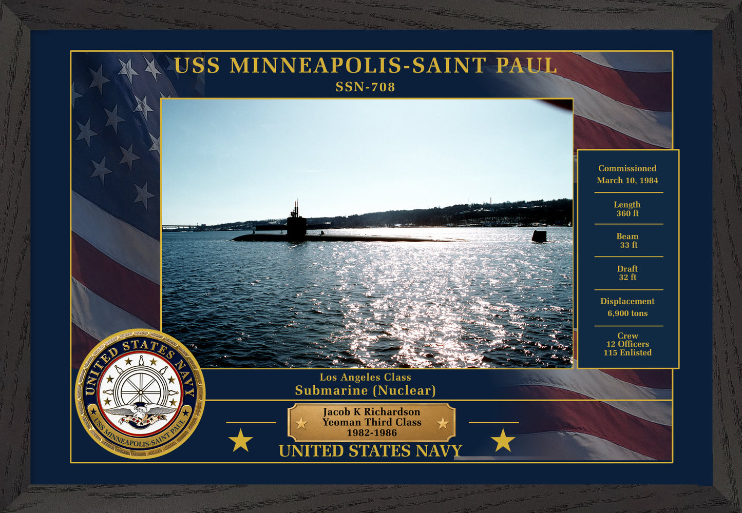 USS Minneapolis Saint Paul SSN-708 Framed Patriotic Photo