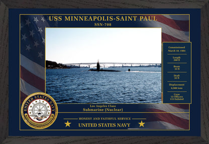 USS Minneapolis Saint Paul SSN-708 Framed Patriotic Photo