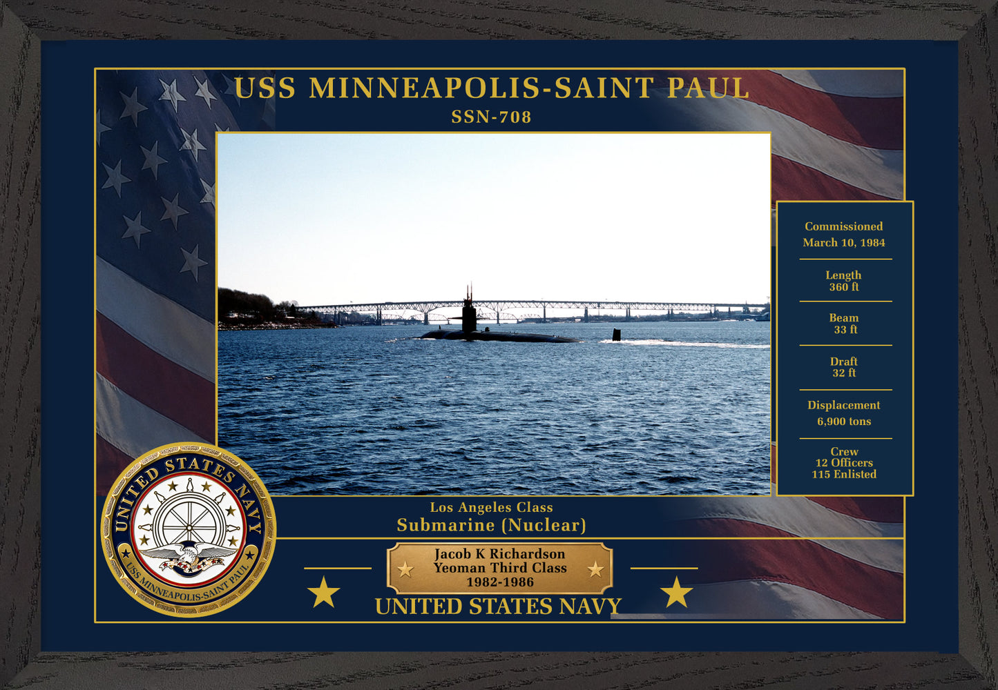 USS Minneapolis Saint Paul SSN-708 Framed Patriotic Photo