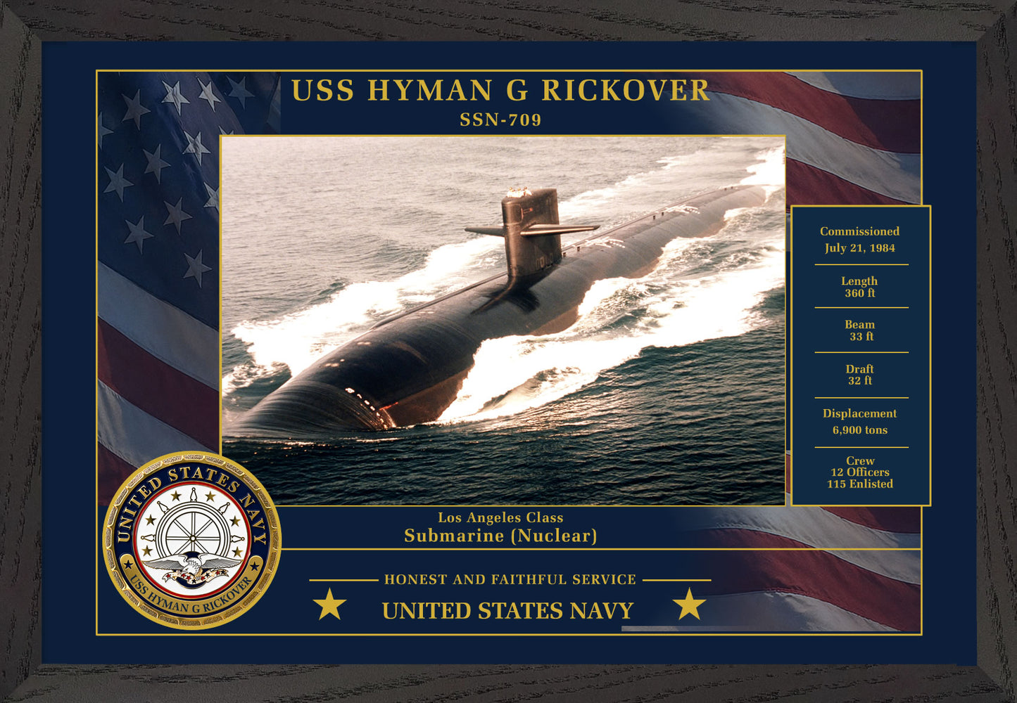 USS Hyman G Rickover SSN-709 Framed Patriotic Photo