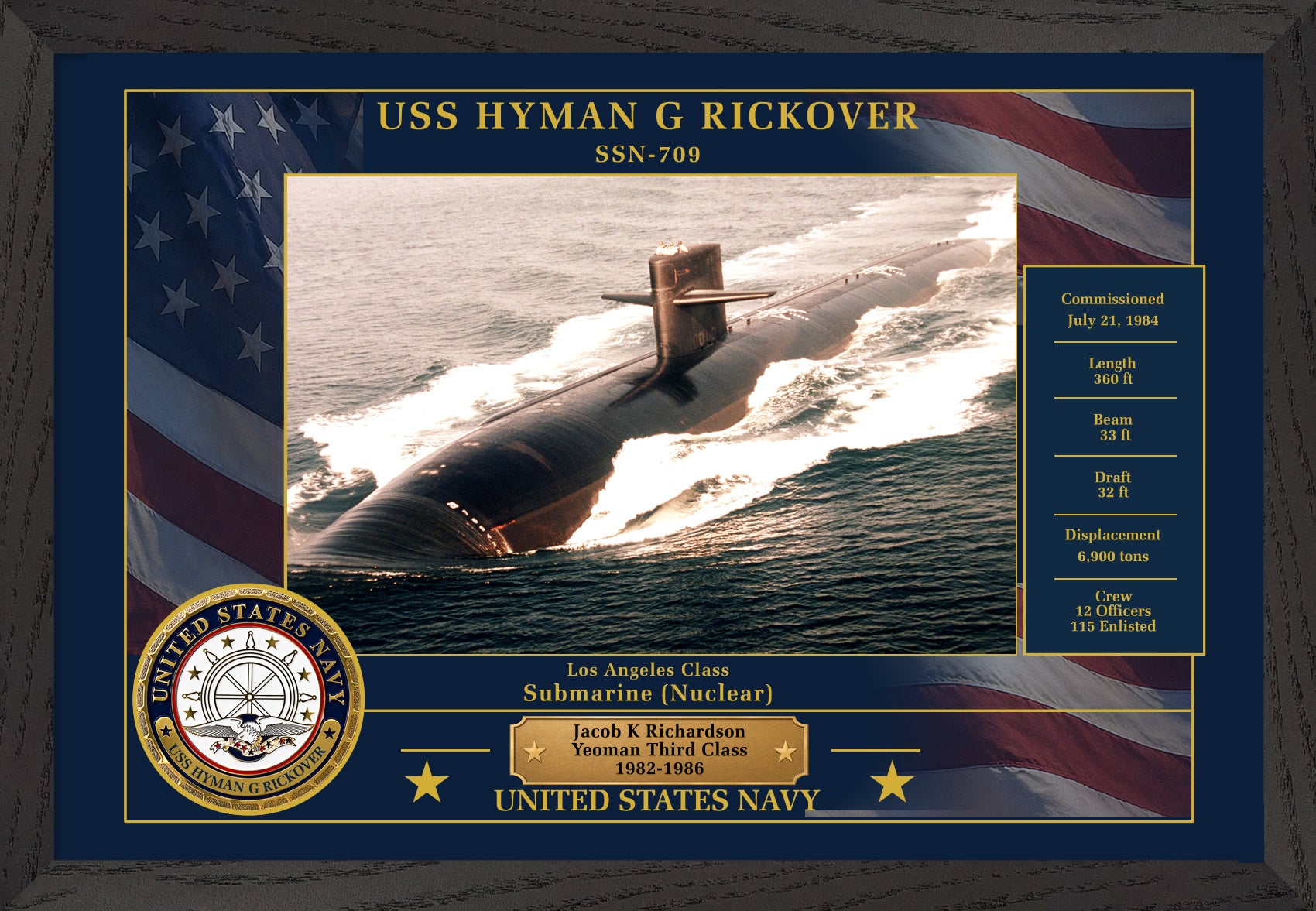 USS Hyman G Rickover SSN-709 Framed Patriotic Photo