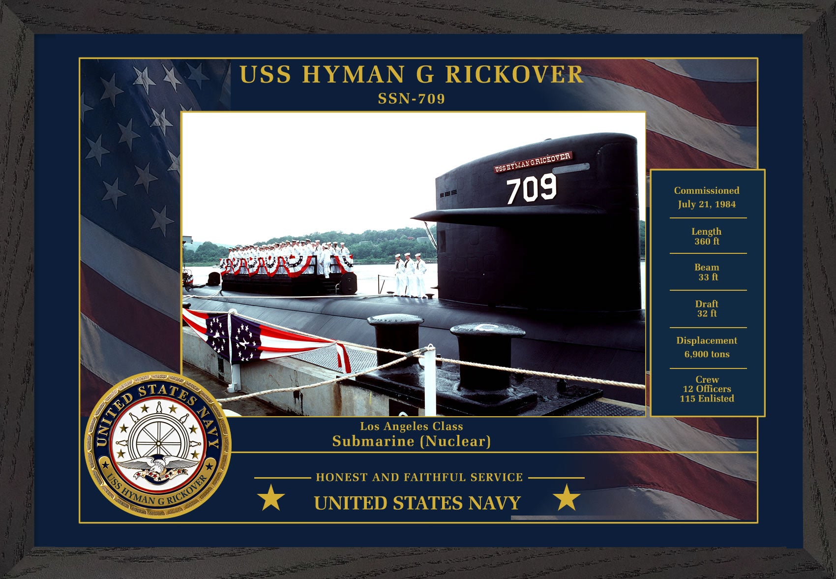 USS Hyman G Rickover SSN-709 Framed Patriotic Photo