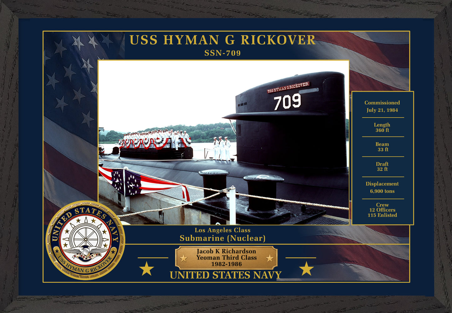 USS Hyman G Rickover SSN-709 Framed Patriotic Photo