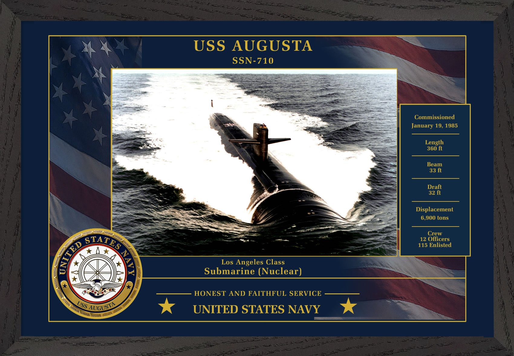 USS Augusta SSN-710 Framed Patriotic Photo