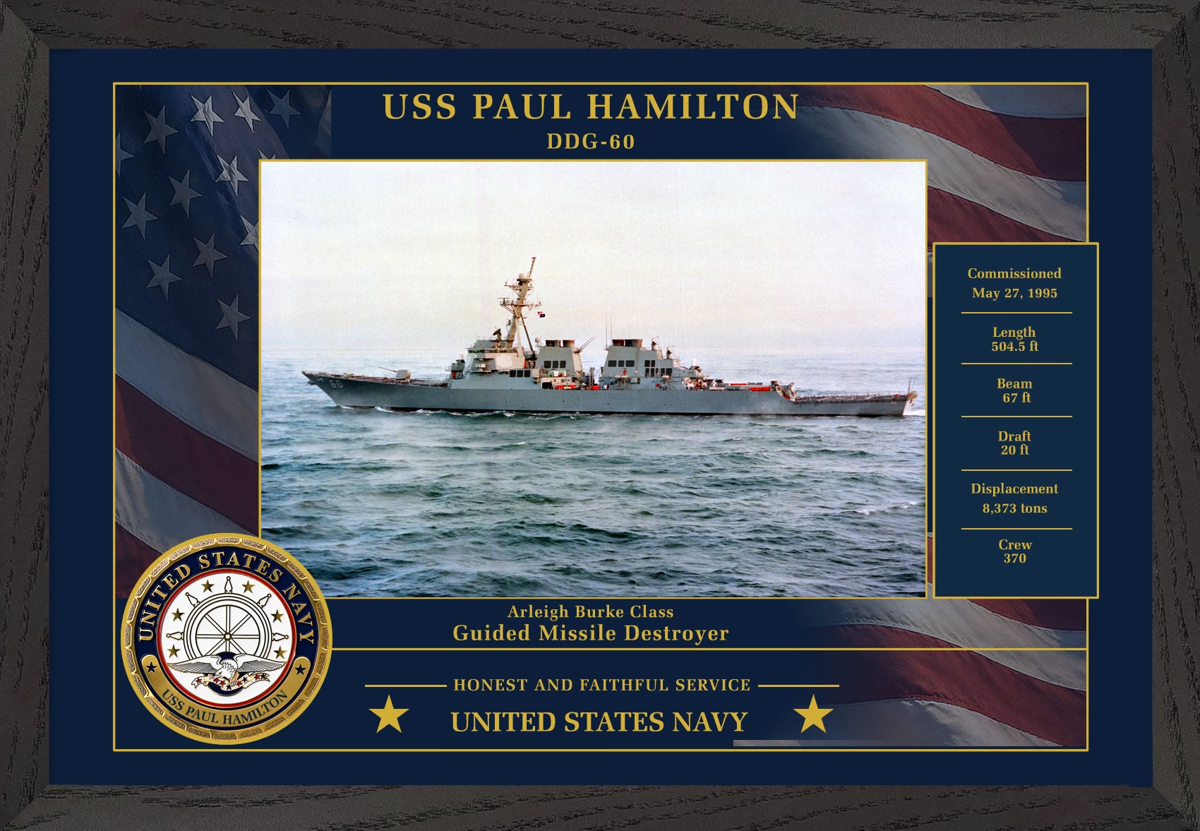 USS Paul Hamilton DDG-60 Framed Patriotic Photo