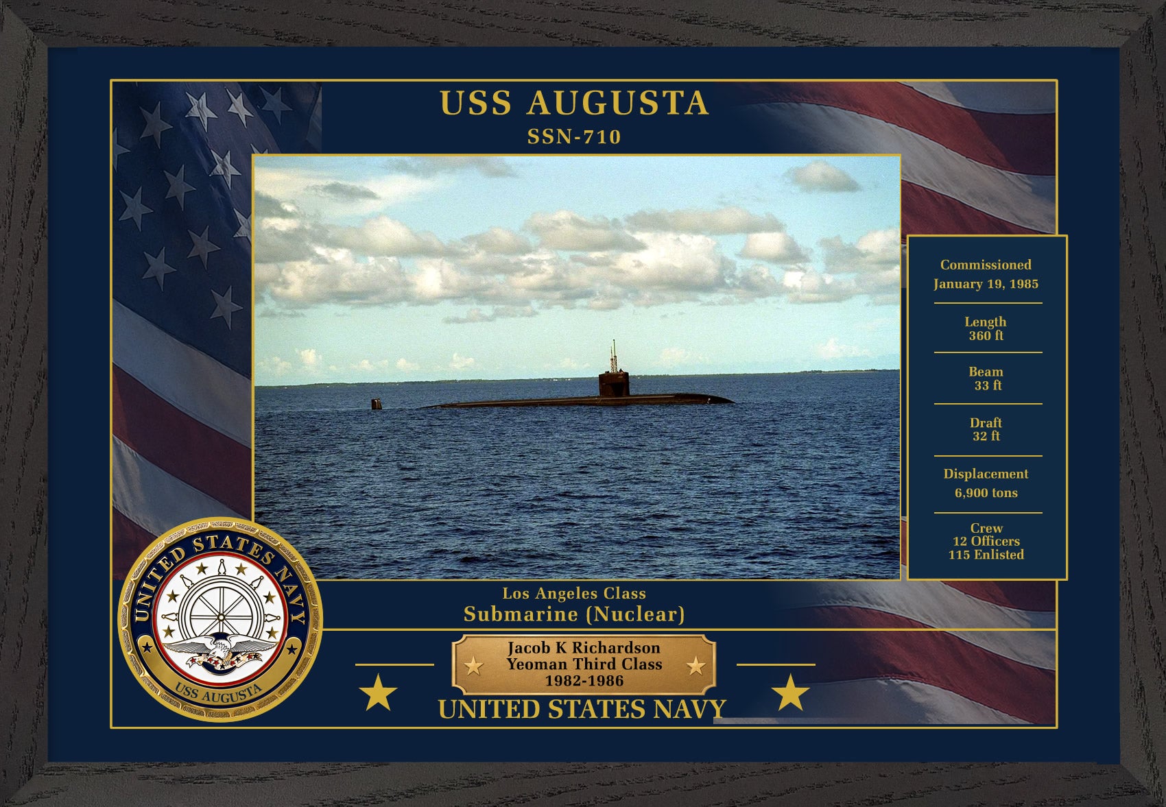 USS Augusta SSN-710 Framed Patriotic Photo