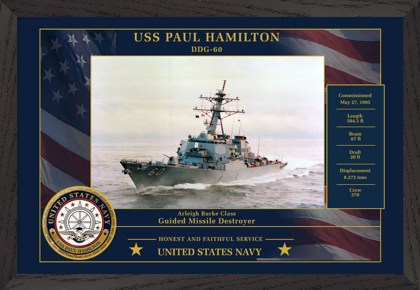 USS Paul Hamilton DDG-60 Framed Patriotic Photo