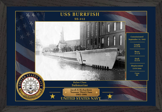 USS Burrfish SS-312 Framed Patriotic Photo