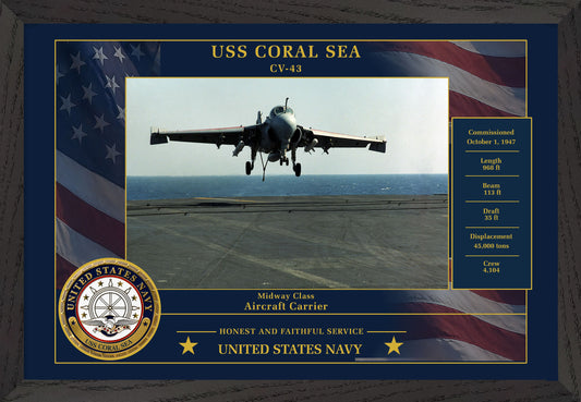 USS Coral Sea CV-43 Framed Patriotic Photo