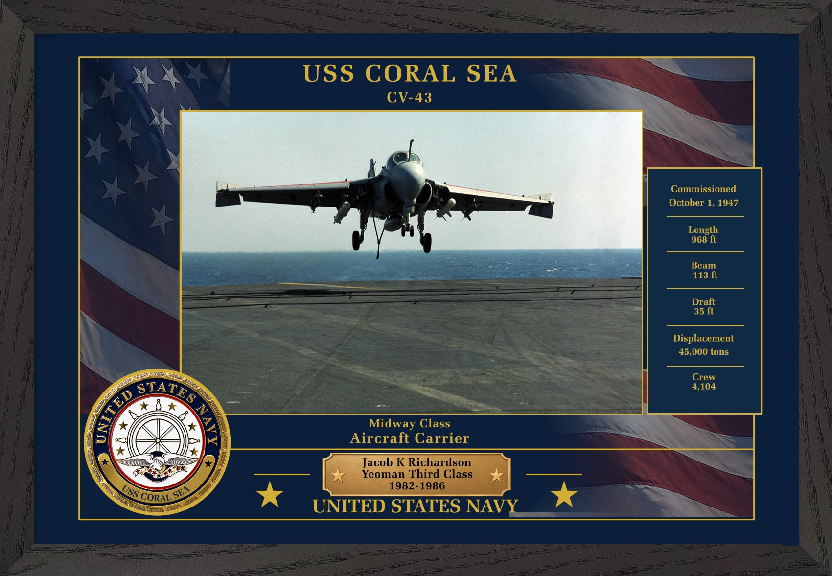 USS Coral Sea CV-43 Framed Patriotic Photo