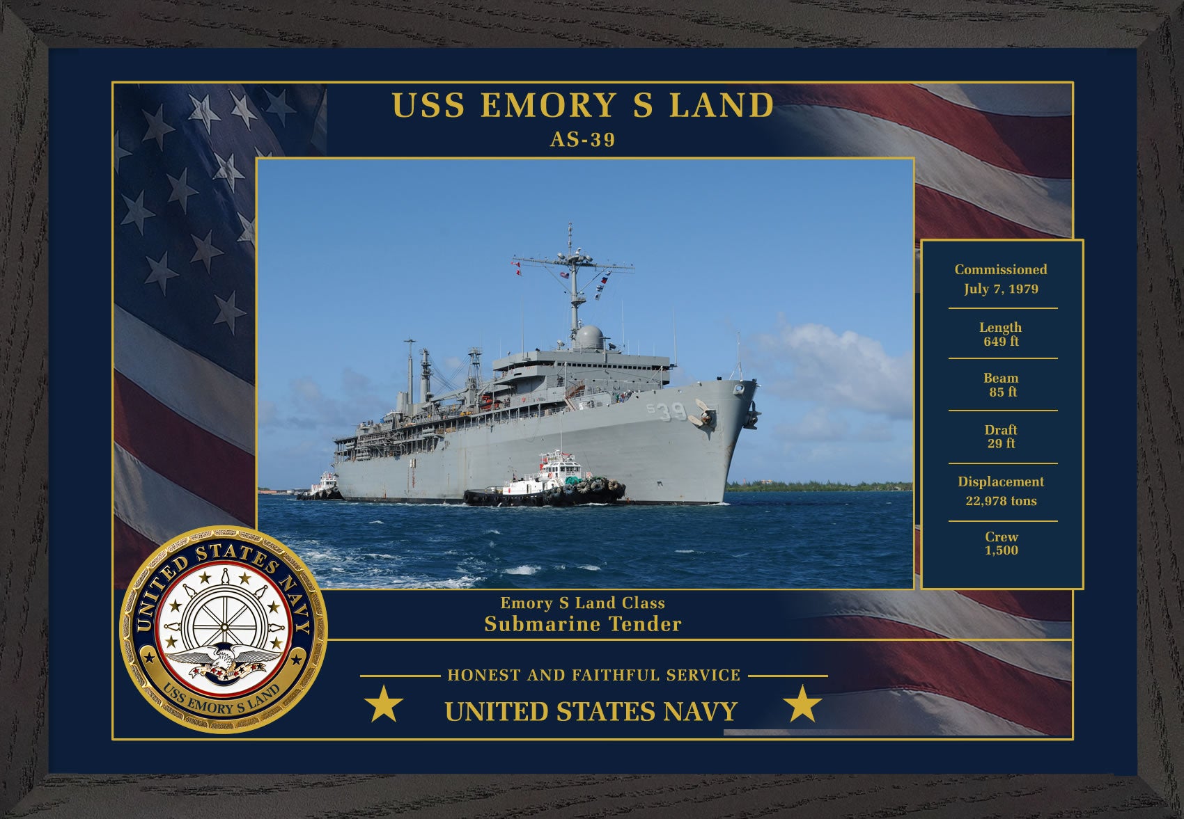 USS Emory S Land AS-39 Framed Patriotic Photo
