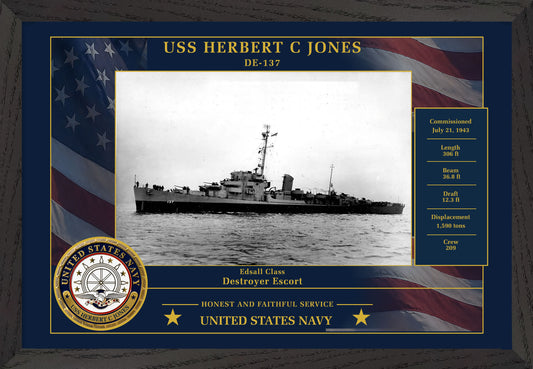USS Herbert C Jones DE-137 Framed Patriotic Photo