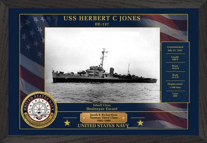 USS Herbert C Jones DE-137 Framed Patriotic Photo