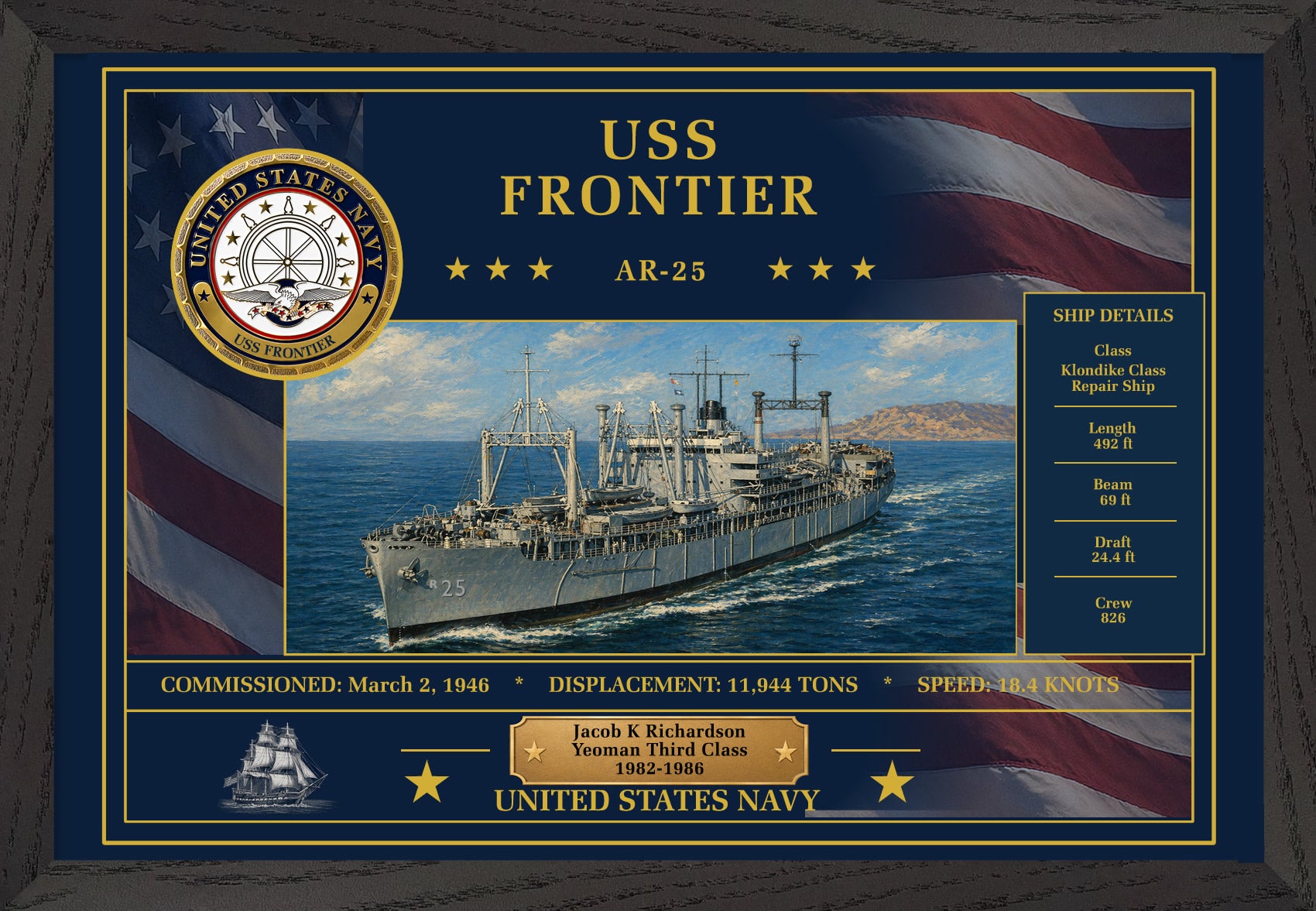 USS Frontier AR-25 Framed Patriotic Art