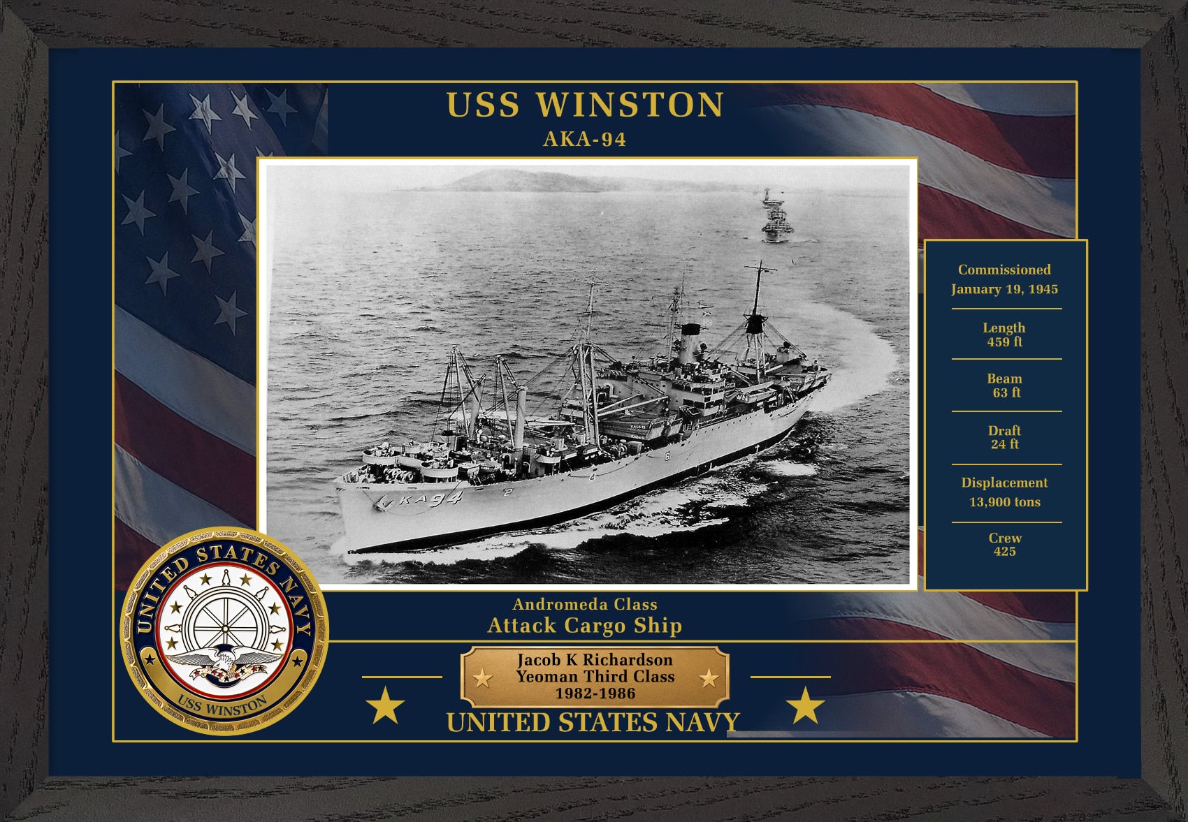 USS Winston AKA-94 Framed Patriotic Photo