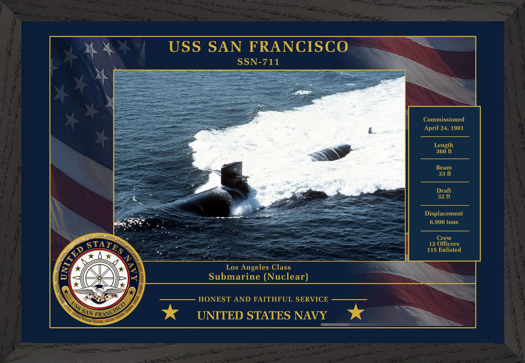 USS San Francisco SSN-711 Framed Patriotic Photo