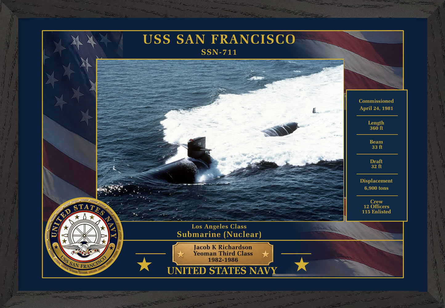 USS San Francisco SSN-711 Framed Patriotic Photo