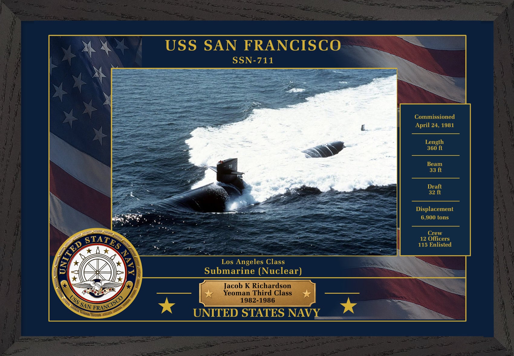 USS San Francisco SSN-711 Framed Patriotic Photo