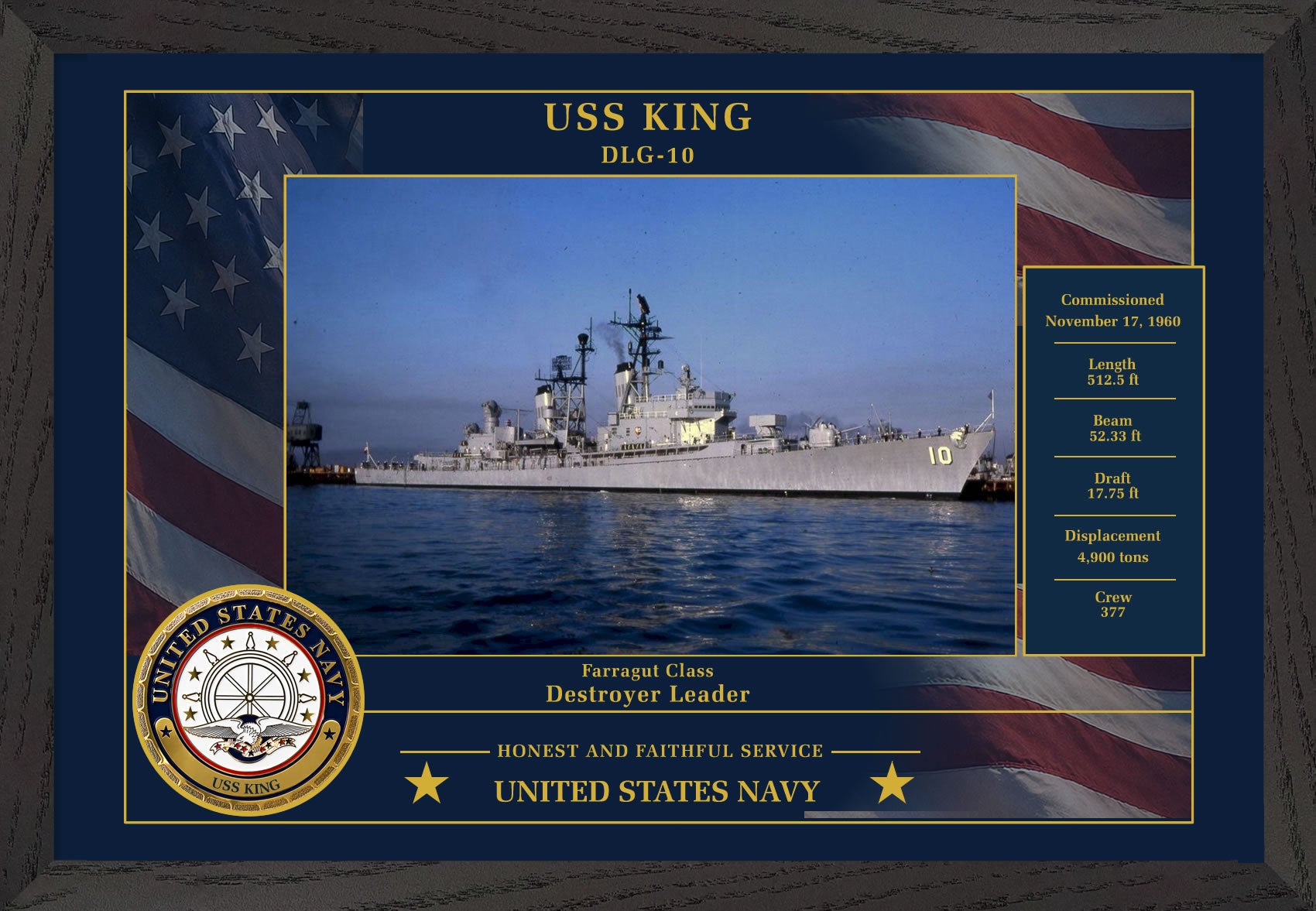 USS King DLG-10 Framed Patriotic Photo