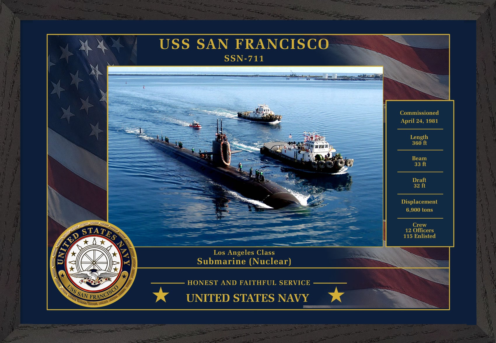 USS San Francisco SSN-711 Framed Patriotic Photo