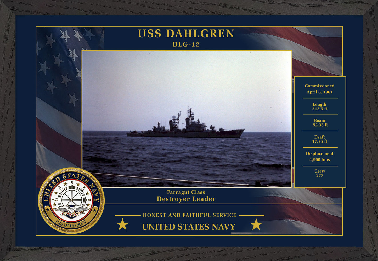 USS Dahlgren DLG-12 Framed Patriotic Photo