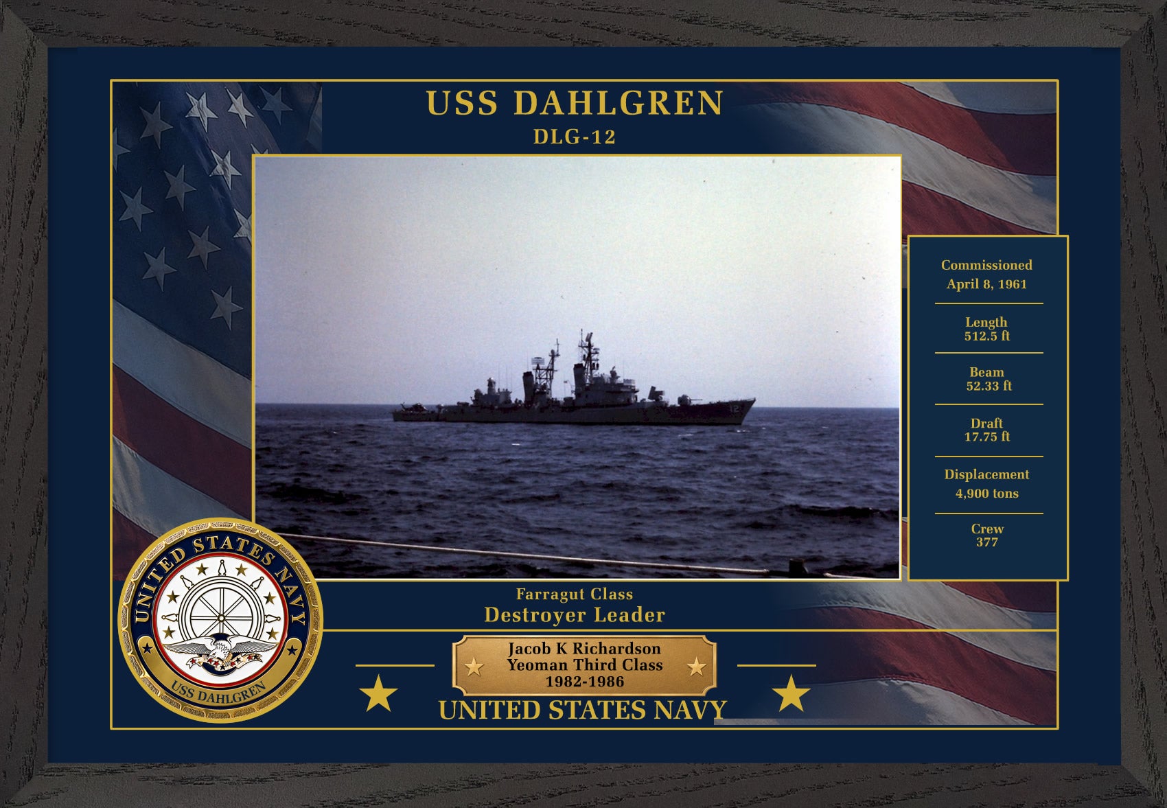 USS Dahlgren DLG-12 Framed Patriotic Photo