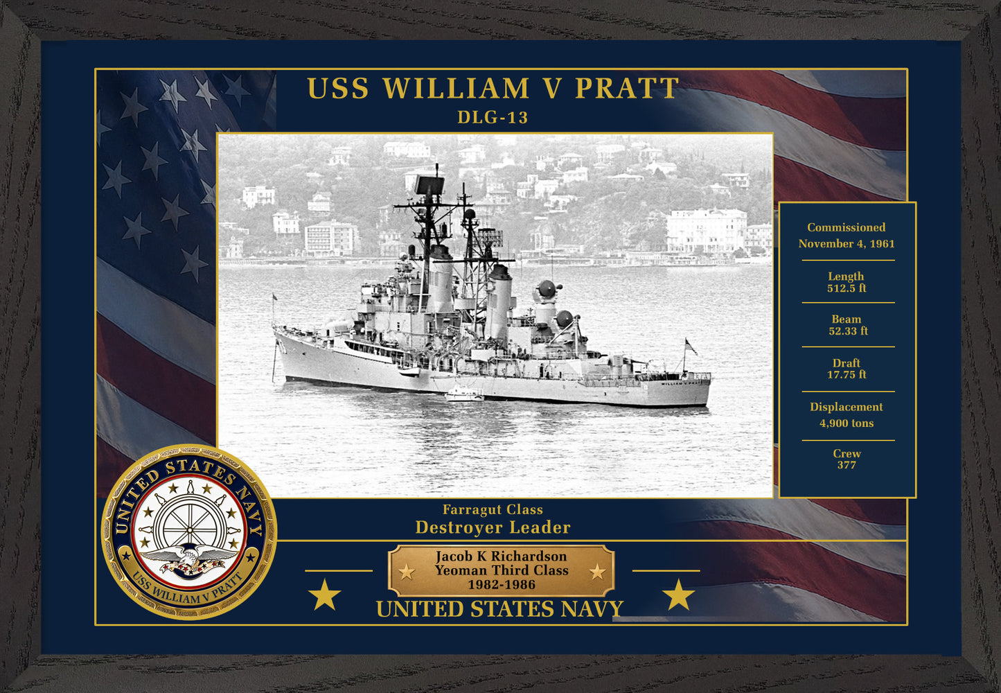 USS William V Pratt DLG-13 Framed Patriotic Photo