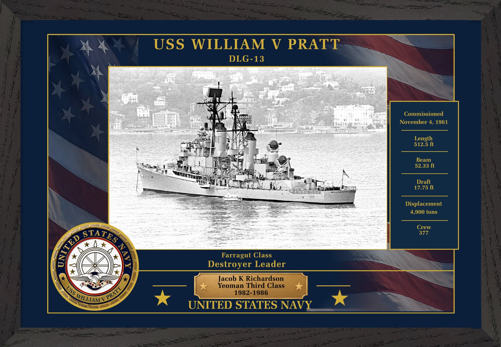 USS William V Pratt DLG-13 Framed Patriotic Photo