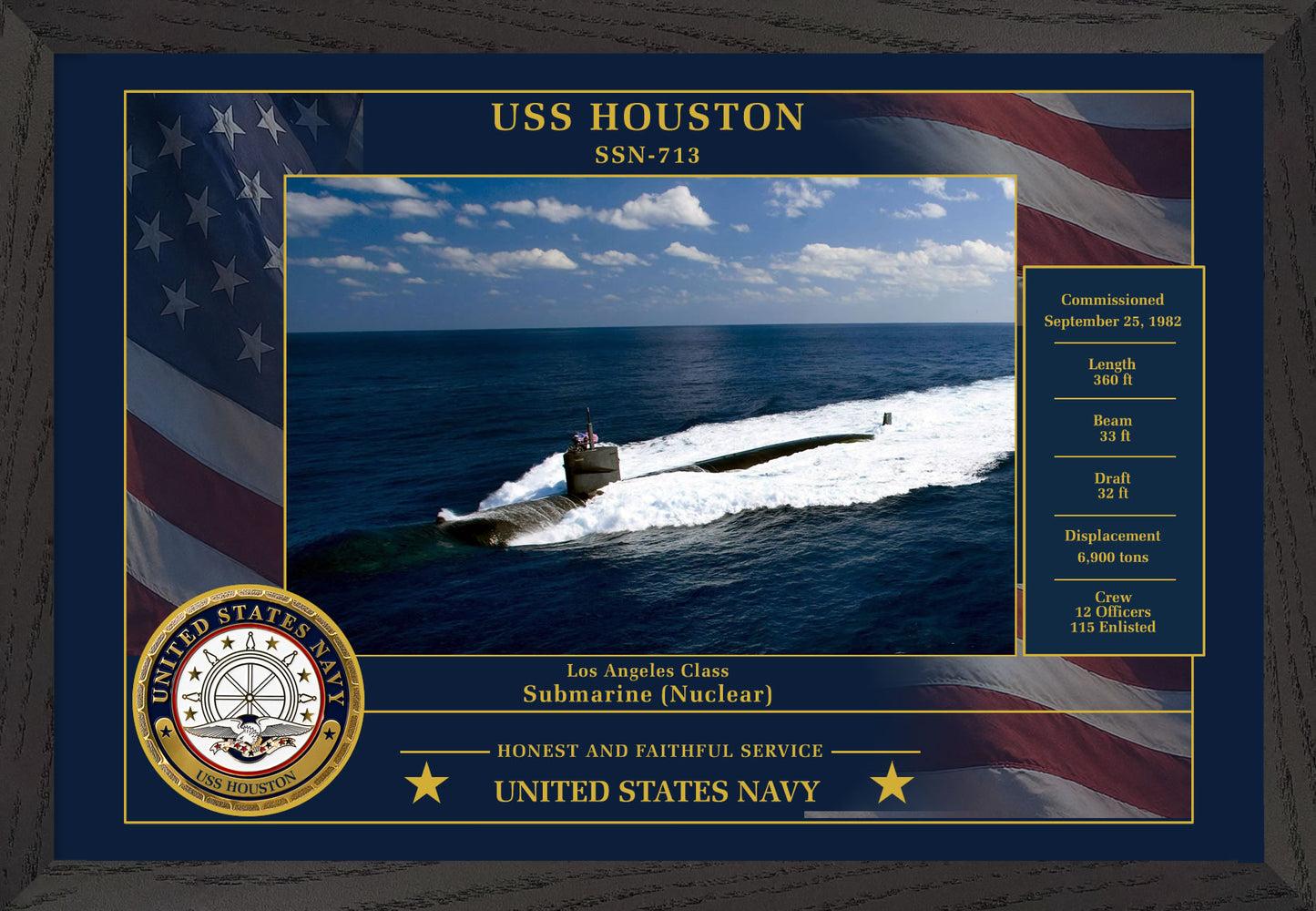 USS Houston SSN-713 Framed Patriotic Photo