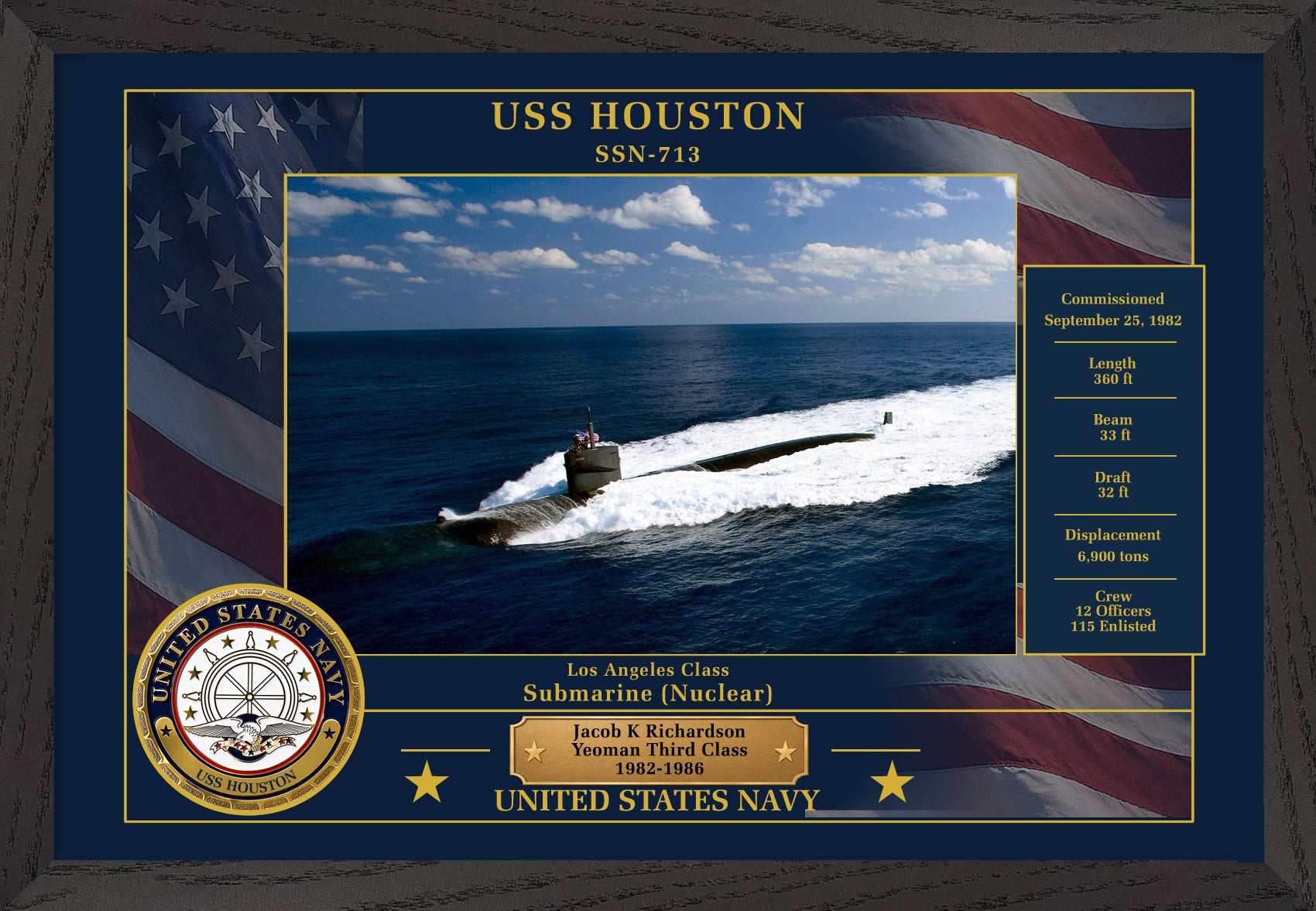 USS Houston SSN-713 Framed Patriotic Photo