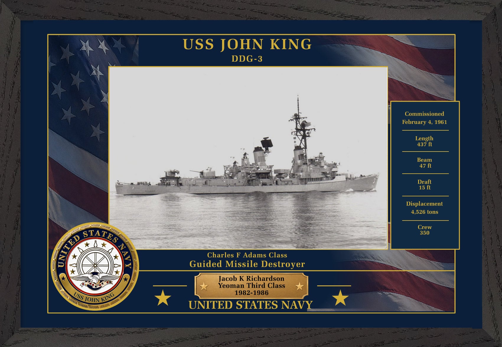 USS John King DDG-3 Framed Patriotic Photo
