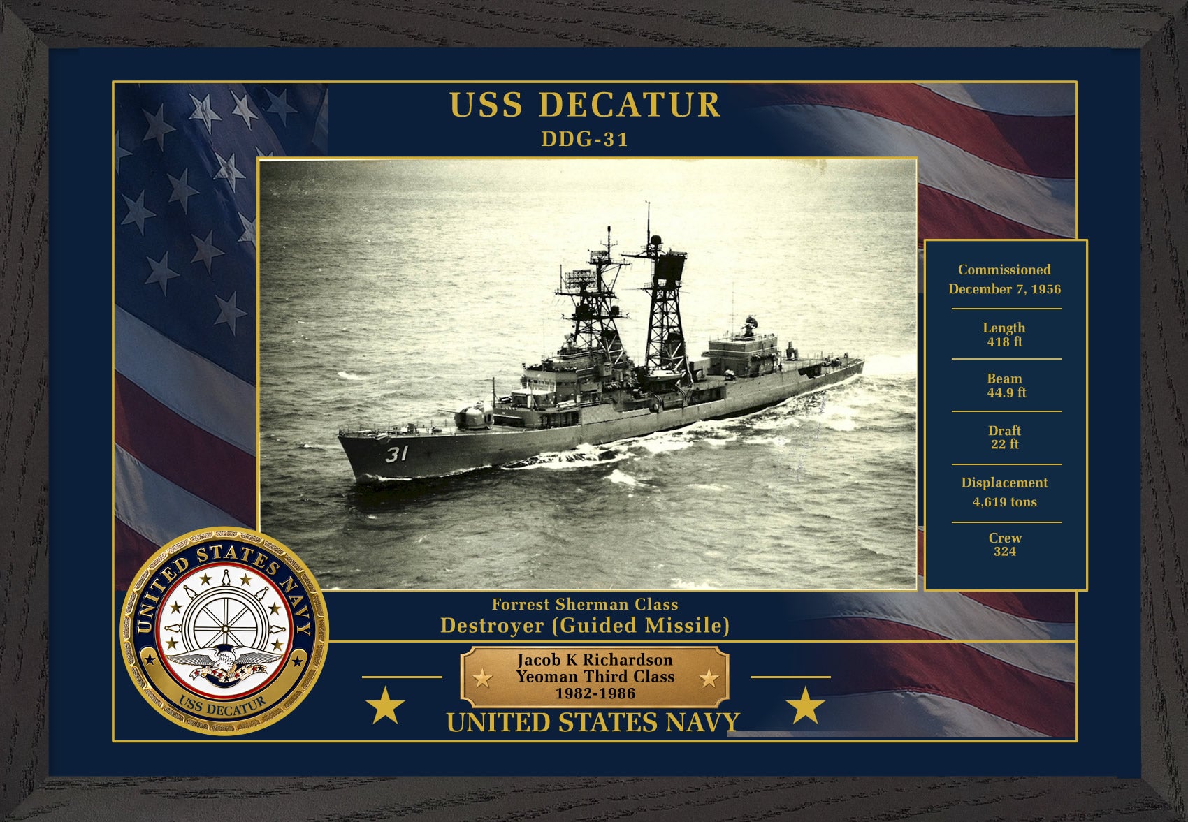 USS Decatur DDG-31 Framed Patriotic Photo