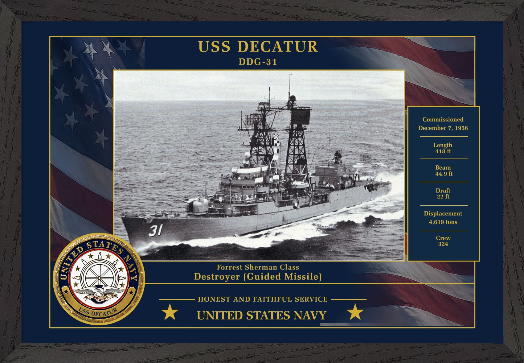 USS Decatur DDG-31 Framed Patriotic Photo