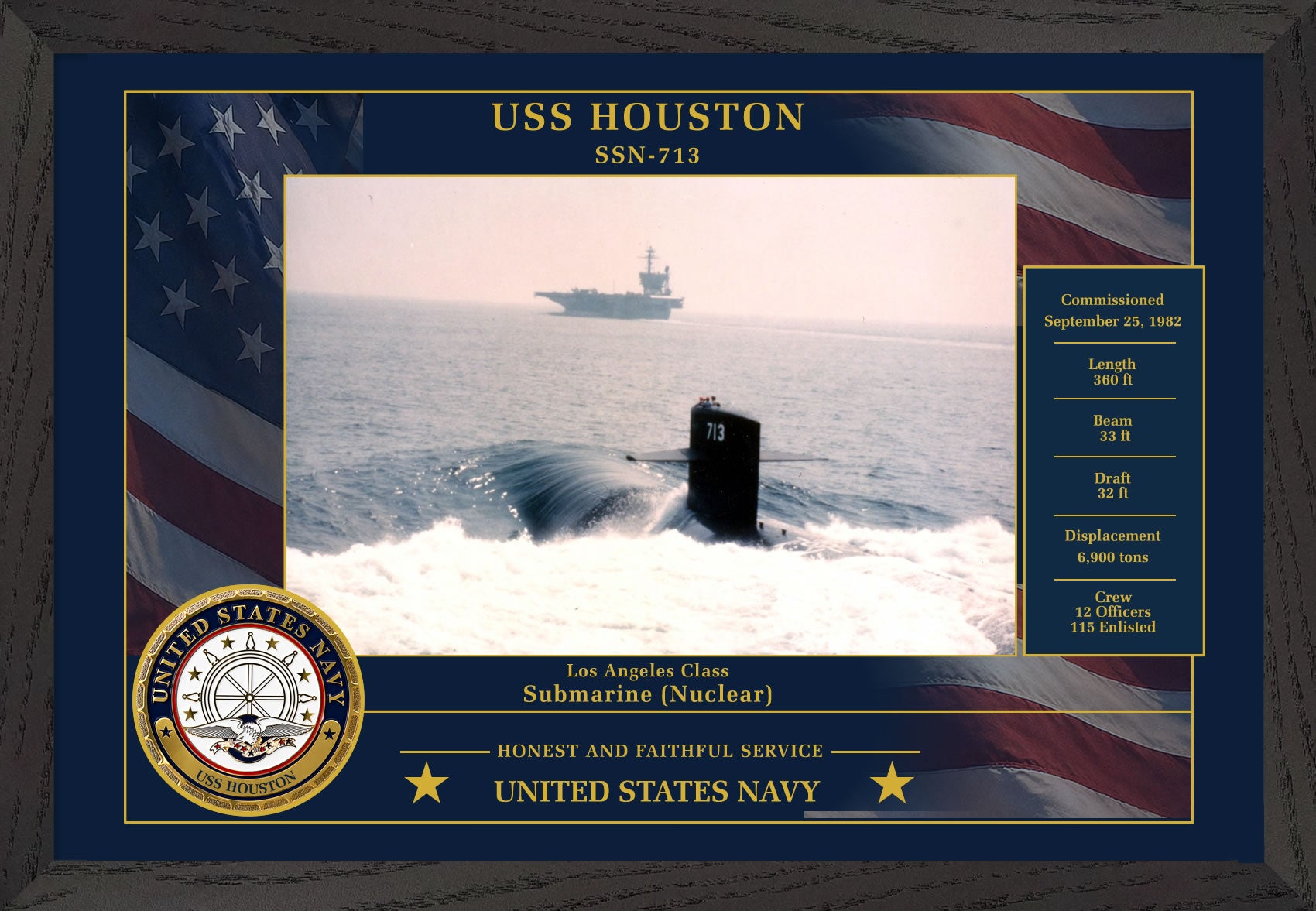 USS Houston SSN-713 Framed Patriotic Photo