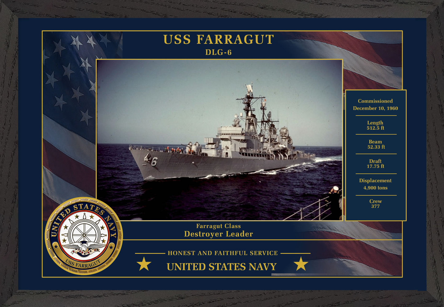 USS Farragut DLG-6 Framed Patriotic Photo