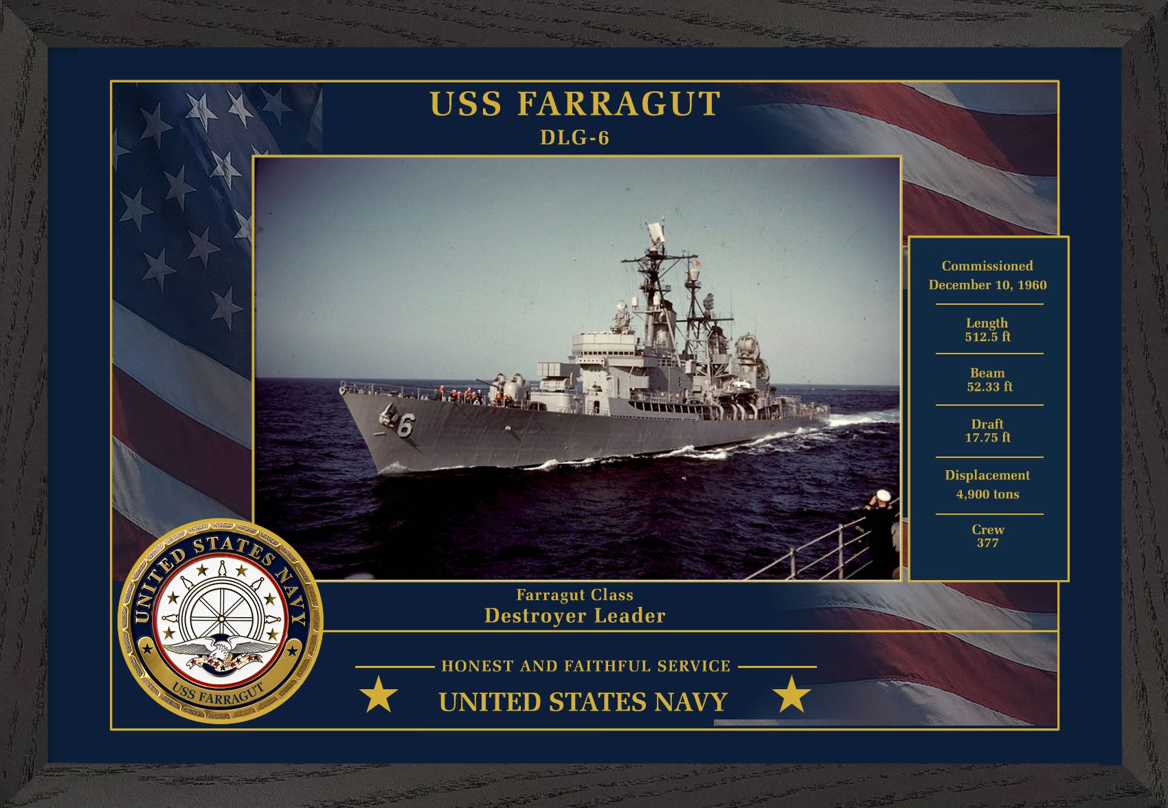 USS Farragut DLG-6 Framed Patriotic Photo