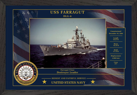 USS Farragut DLG-6 Framed Patriotic Photo