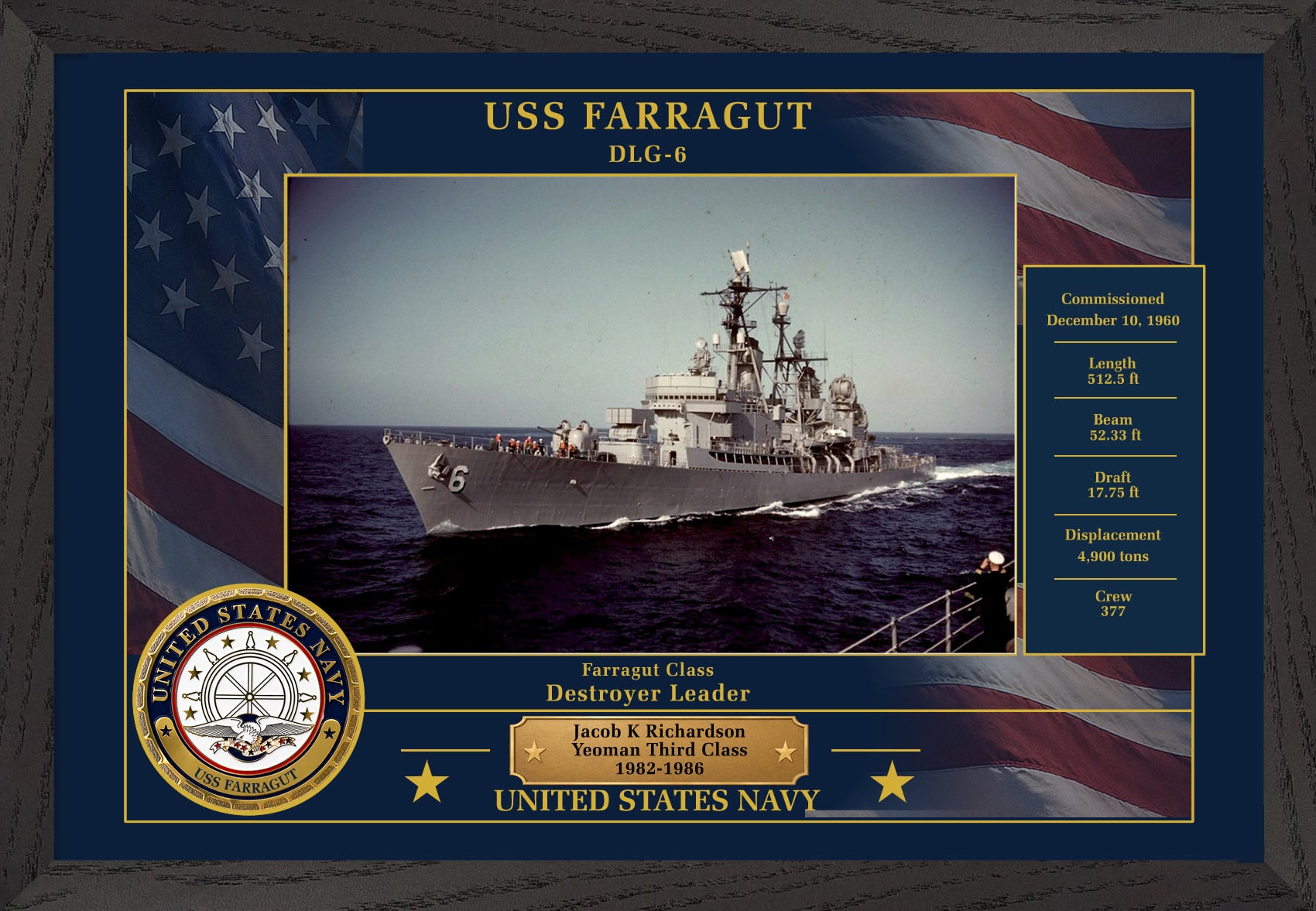 USS Farragut DLG-6 Framed Patriotic Photo