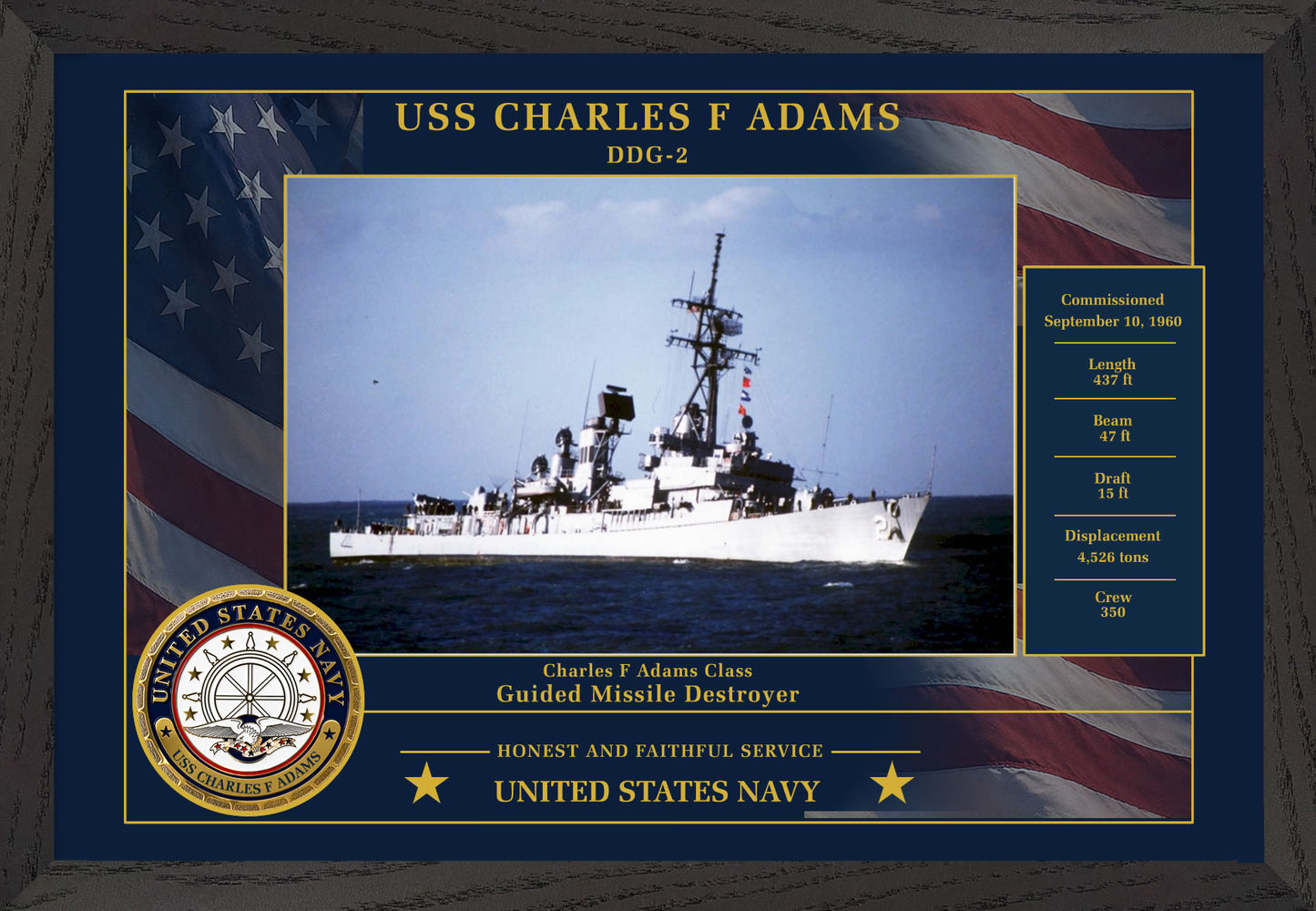 USS Charles F Adams DDG-2 Framed Patriotic Photo