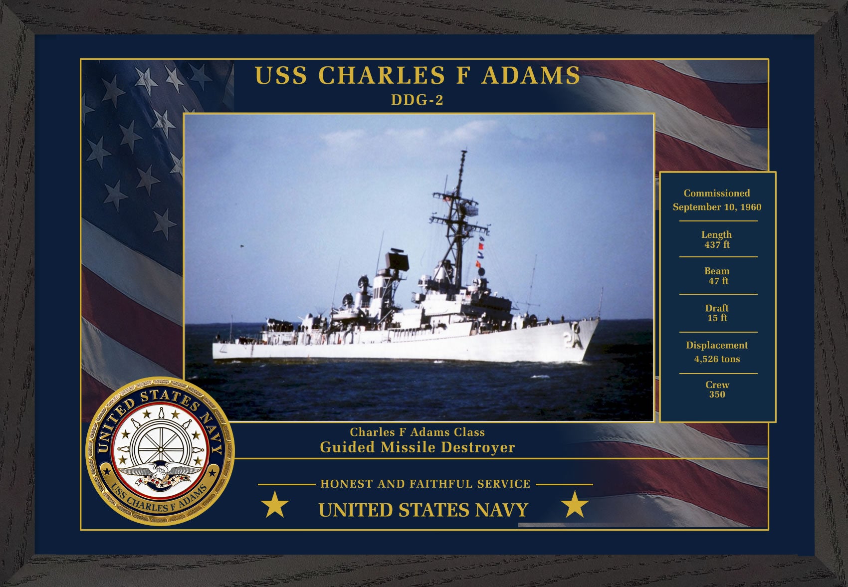 USS Charles F Adams DDG-2 Framed Patriotic Photo
