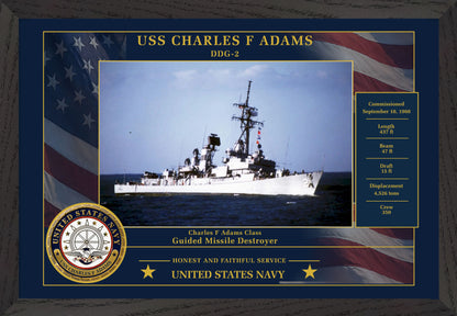 USS Charles F Adams DDG-2 Framed Patriotic Photo