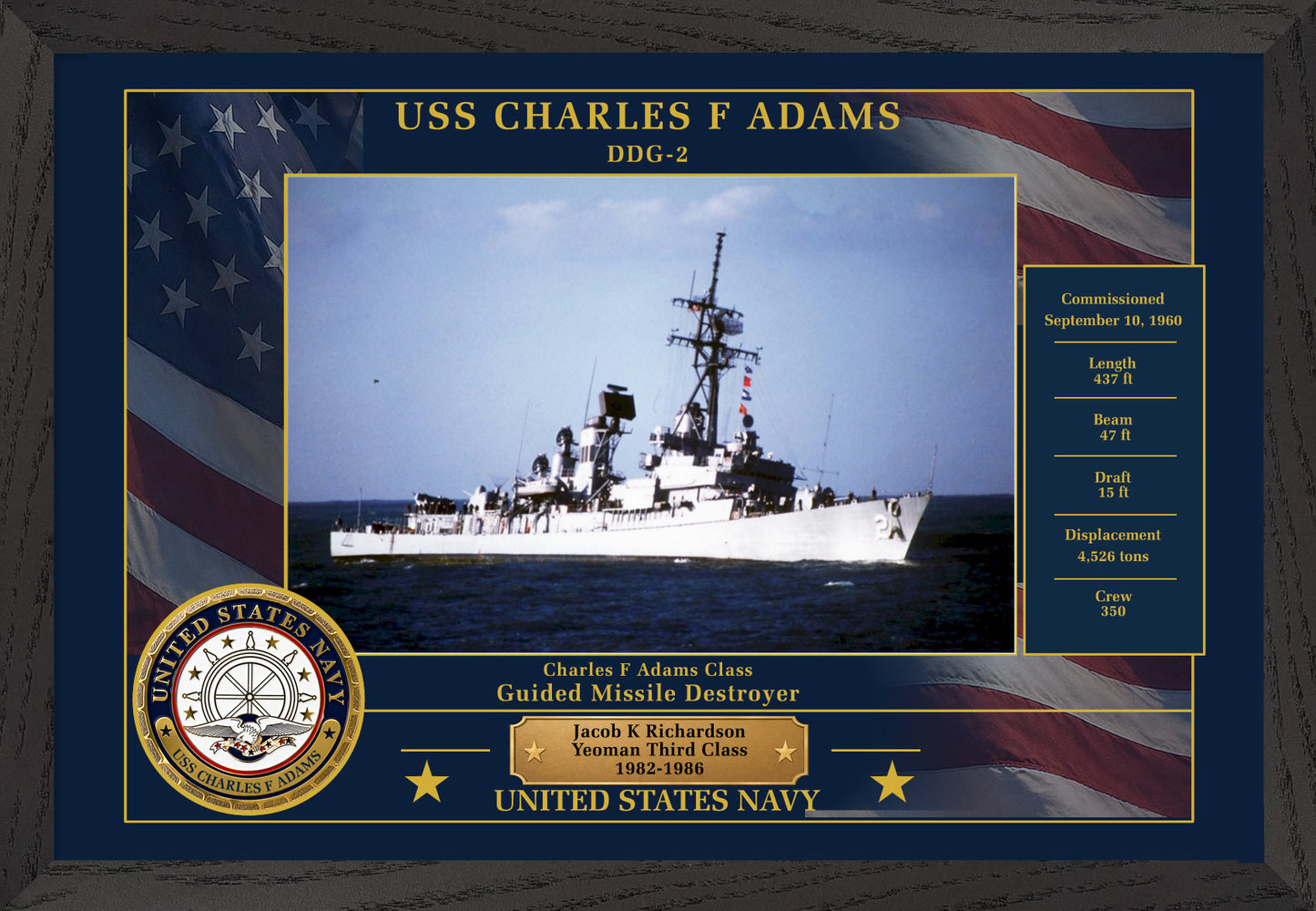 USS Charles F Adams DDG-2 Framed Patriotic Photo