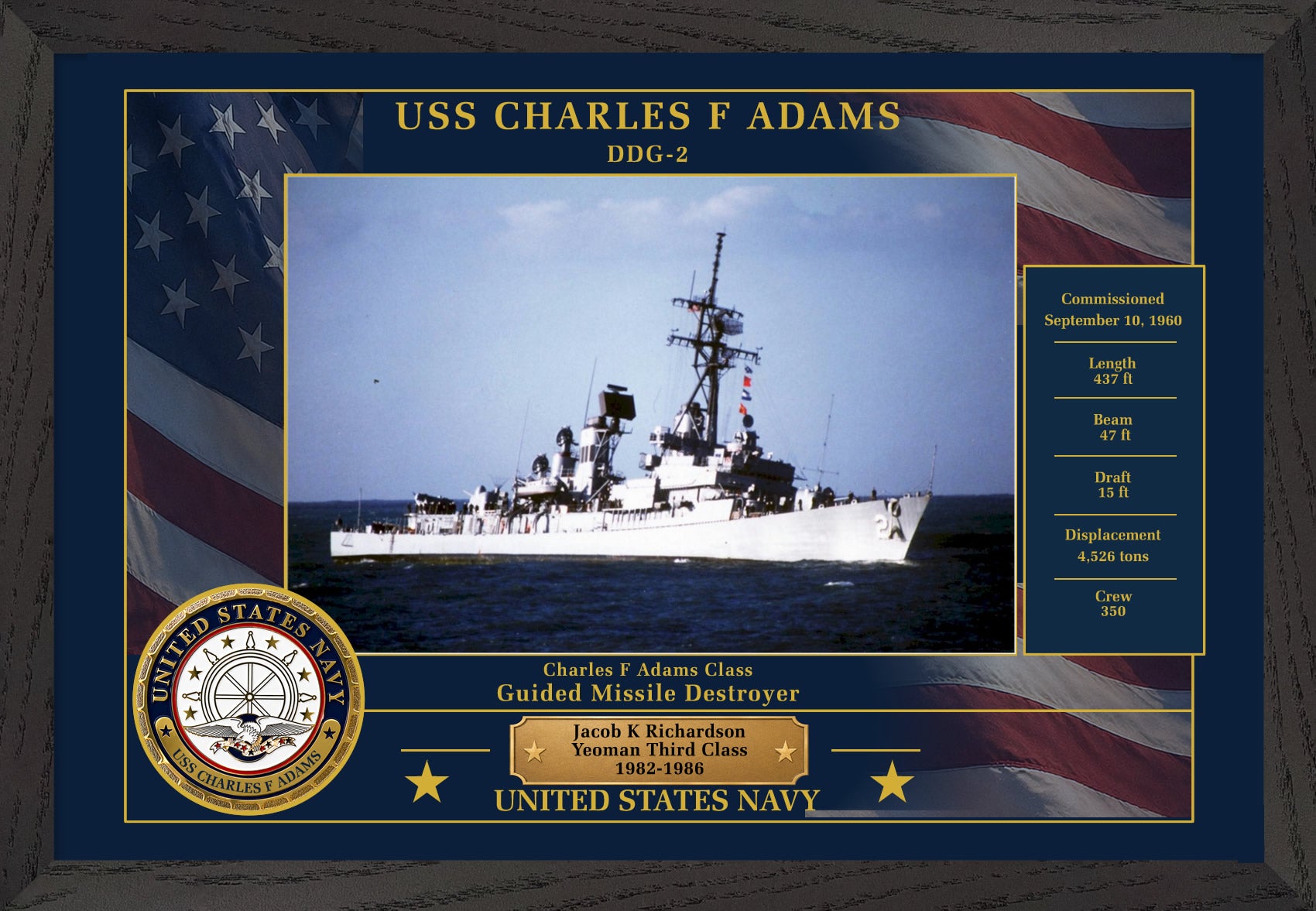 USS Charles F Adams DDG-2 Framed Patriotic Photo